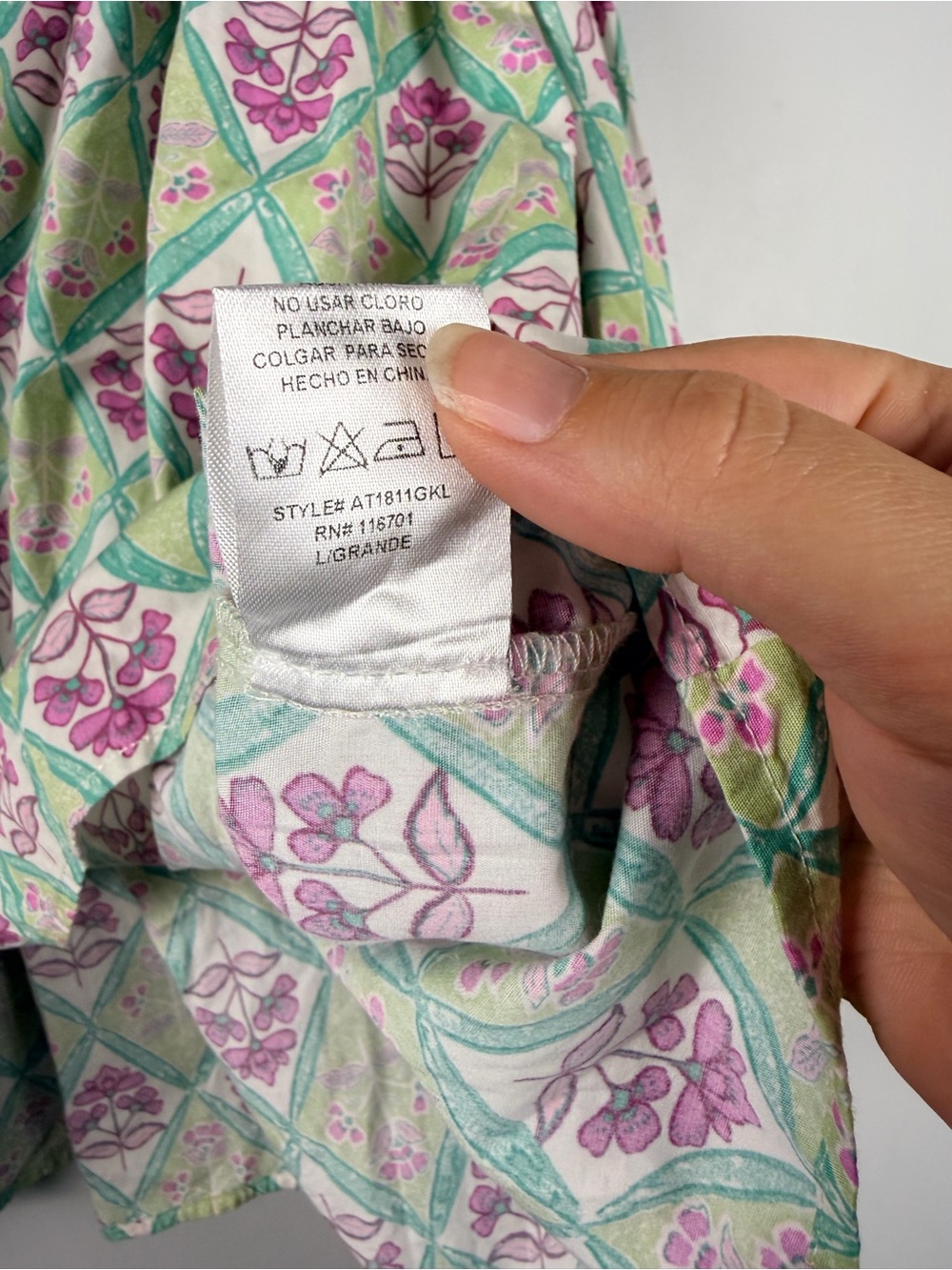 Karlie puff sleeve ruffle green pink block print floral blouse size large - Picture 4 of 6